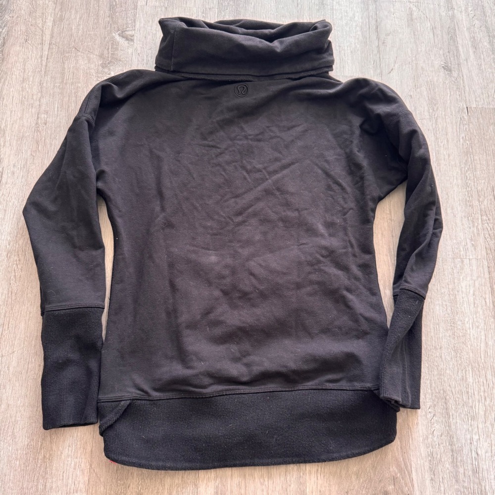 Lululemon Cowl Neck Pullover Sweatshirt Black Size 4 Long Sleeve Pockets - Picture 6 of 7
